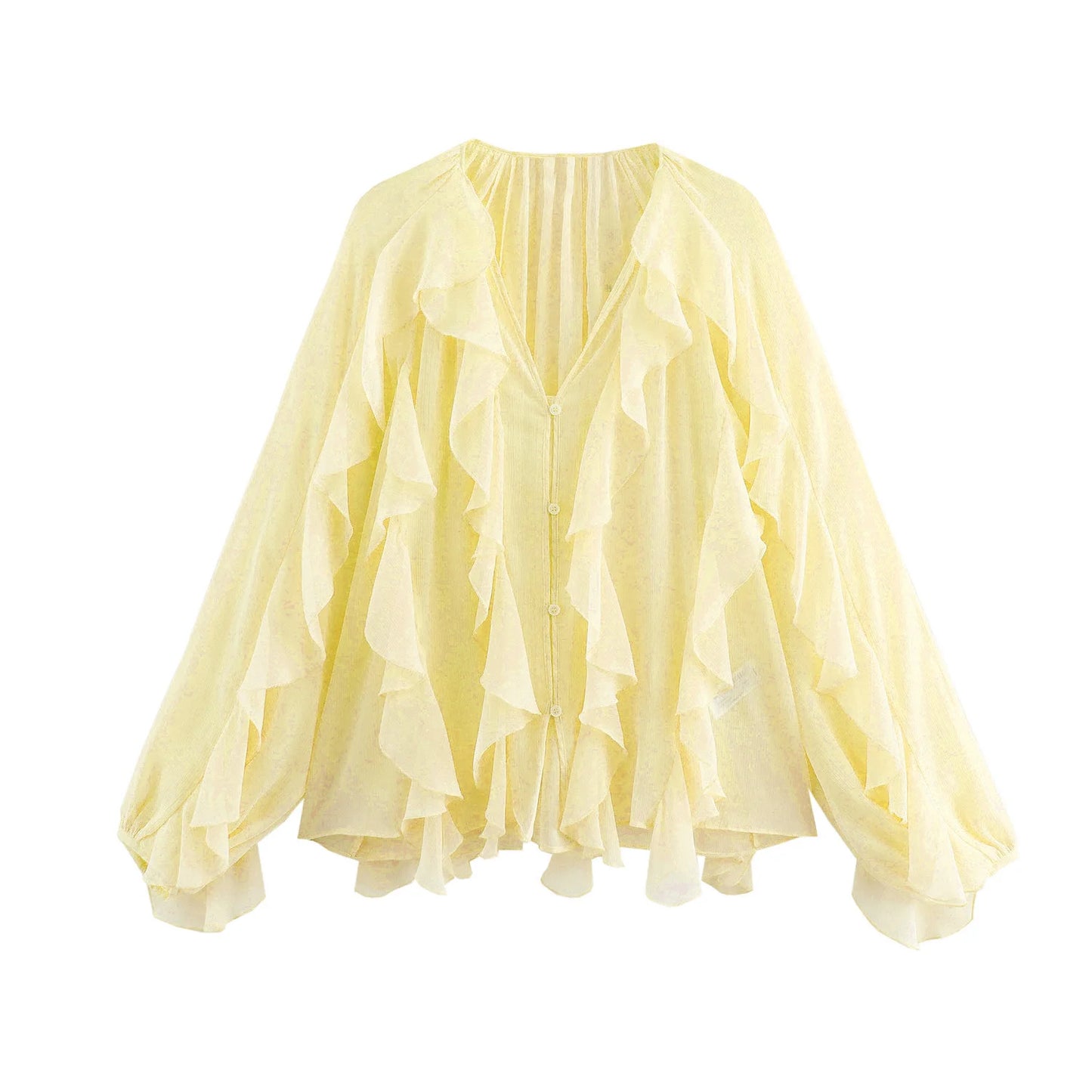 Women's Casual Ruffled Shirt Loose Lace Up Hollow Out V Neck Tops 2025 Spring Blouses Women Clothes