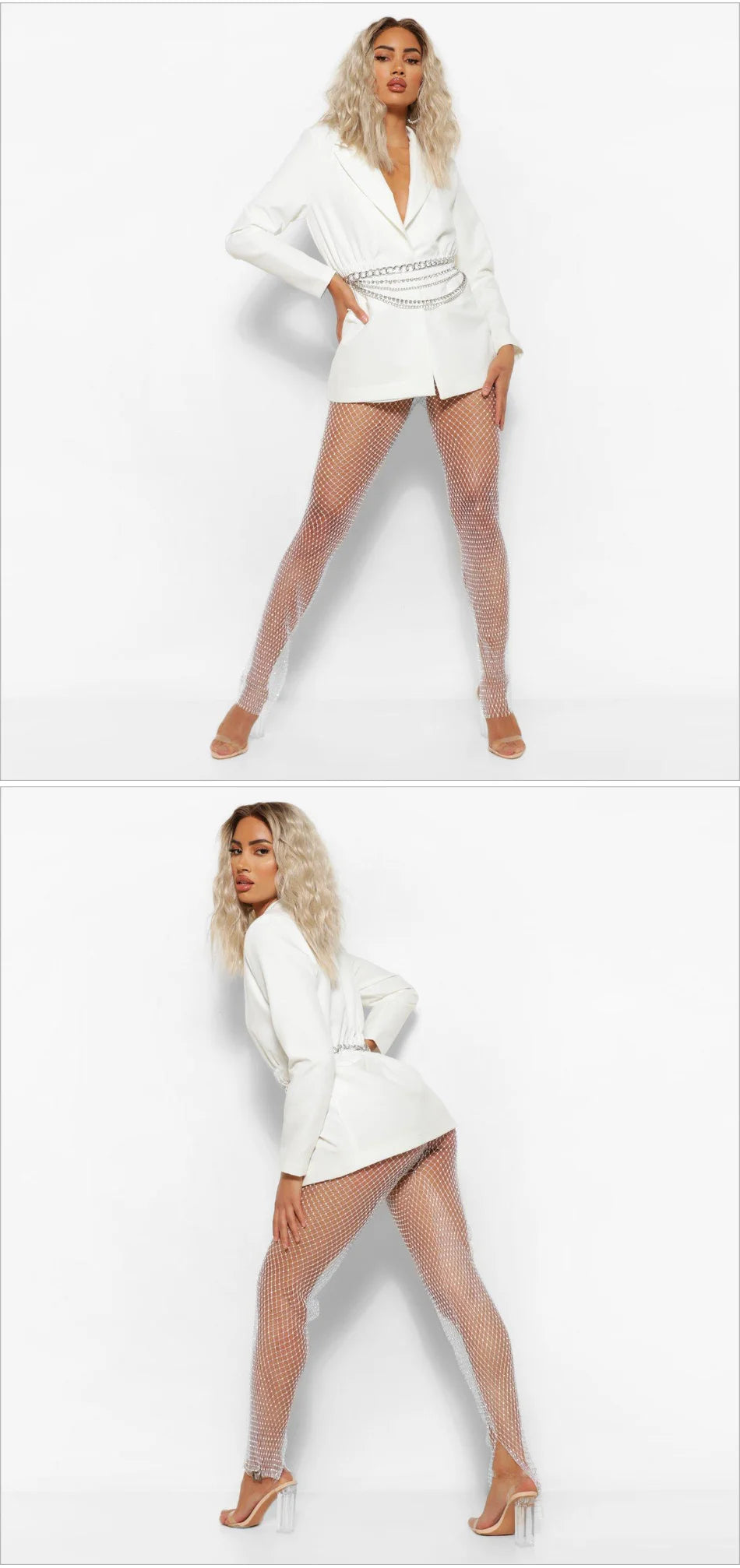 Sparkle Diamante Fishnet Wide Leg Trousers Crystal Mesh Flare Pants High Waisted Rhinestone Split Hem Leggings