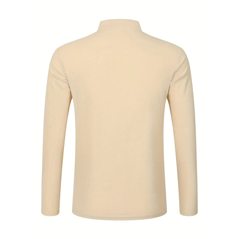 Men's Lightweight Shirts Long Sleeve Henley Cotton Linen Shirts for Male Beach Hawaiian V-neck Top Breathable Polo Shirts top