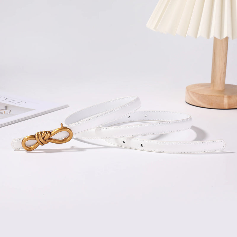 Korea Women Genuine Leather Knotted Thin Waist Belt Fashion Geometric Butterfly Gold Buckle Adjustable Corset Belt For Women
