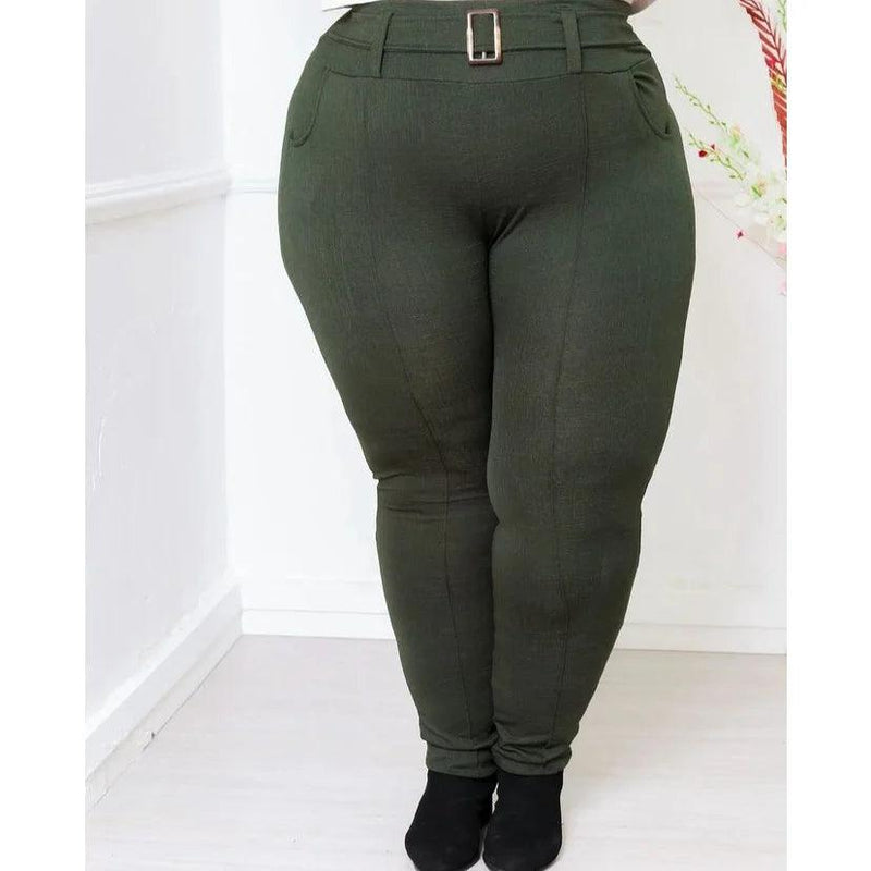 Women Fashion Trend Casual Belt Crepe Plus Size Pants - CRAVO ROSE