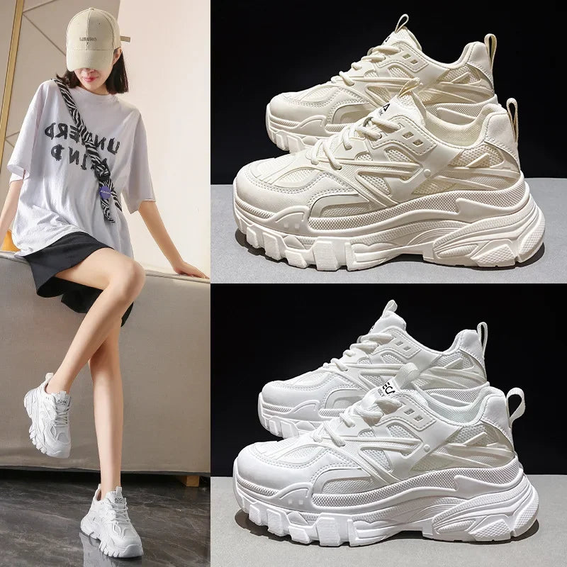 Women Shoes Thick Bottom Chunky Sneakers Fashion Casual White Ladies Shoes Trainer Platform Sneaker Womens Zapatillas Mujer - CRAVO ROSE