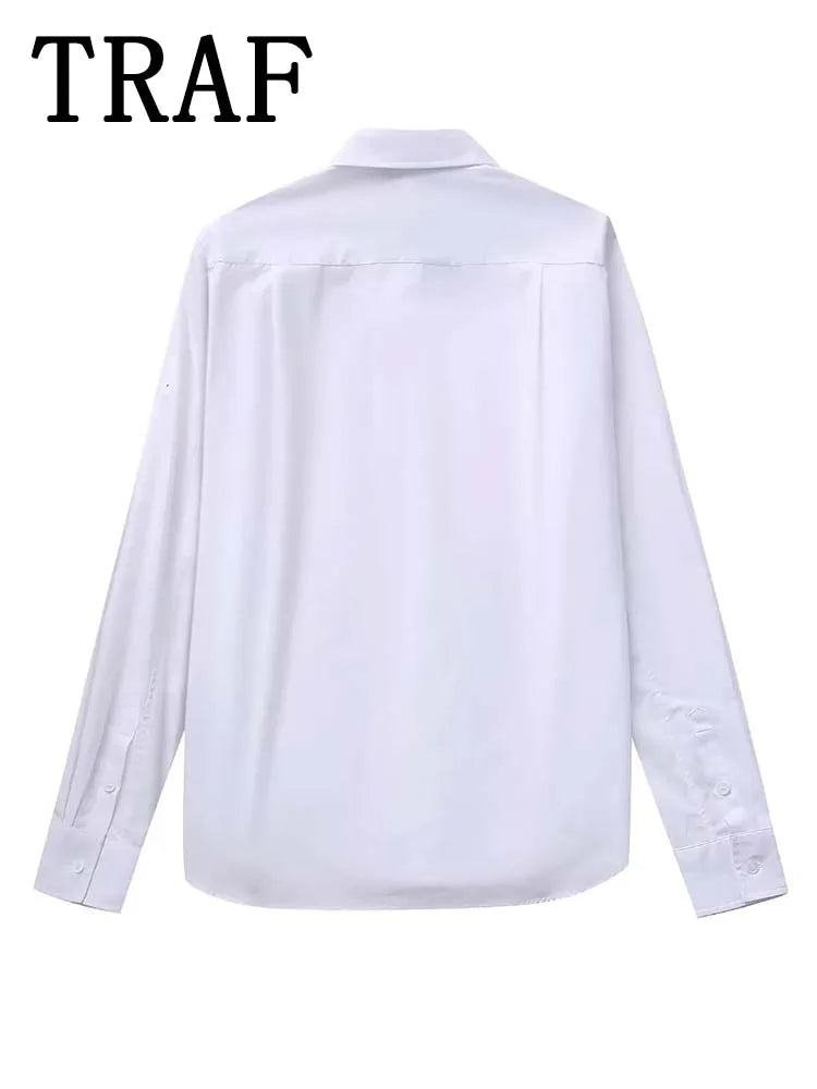Blusas brancas elegantes da moda primavera 2025, blusas com lapela vazada, camisa slim feminina, casual, streetwear, blusa feminina para escritório