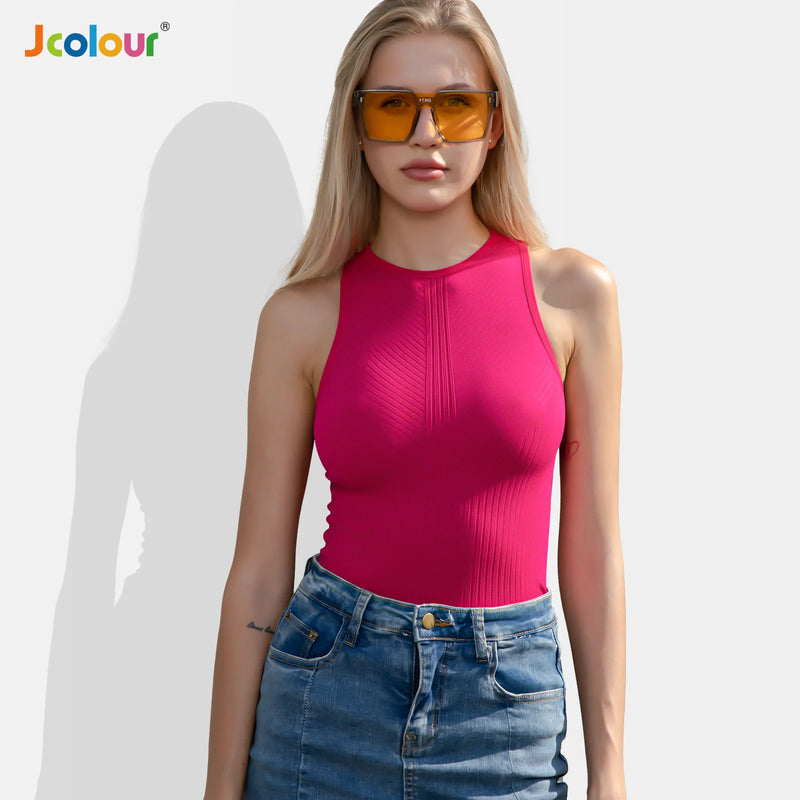 Frete grátis Kit 3 Jcolour Blusa Sem Manga Canelada Basica Esportes modernos de secagem rápida
