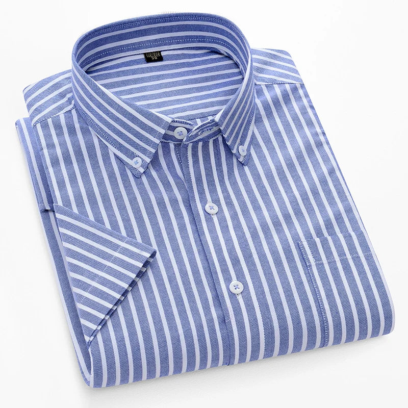 Summer High Quality 100% Cotton  Men Shirts Short Sleeve Dress Shirts Male Slim Social Business Blouse Solid Color Oxford Shirt