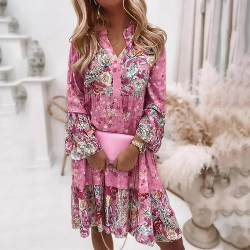 Women Dress Ruffles Floral Print Spring Summer Beach Party Dress Vintage A-Line Mini Dress Women Clothing For Banquet - CRAVO ROSE