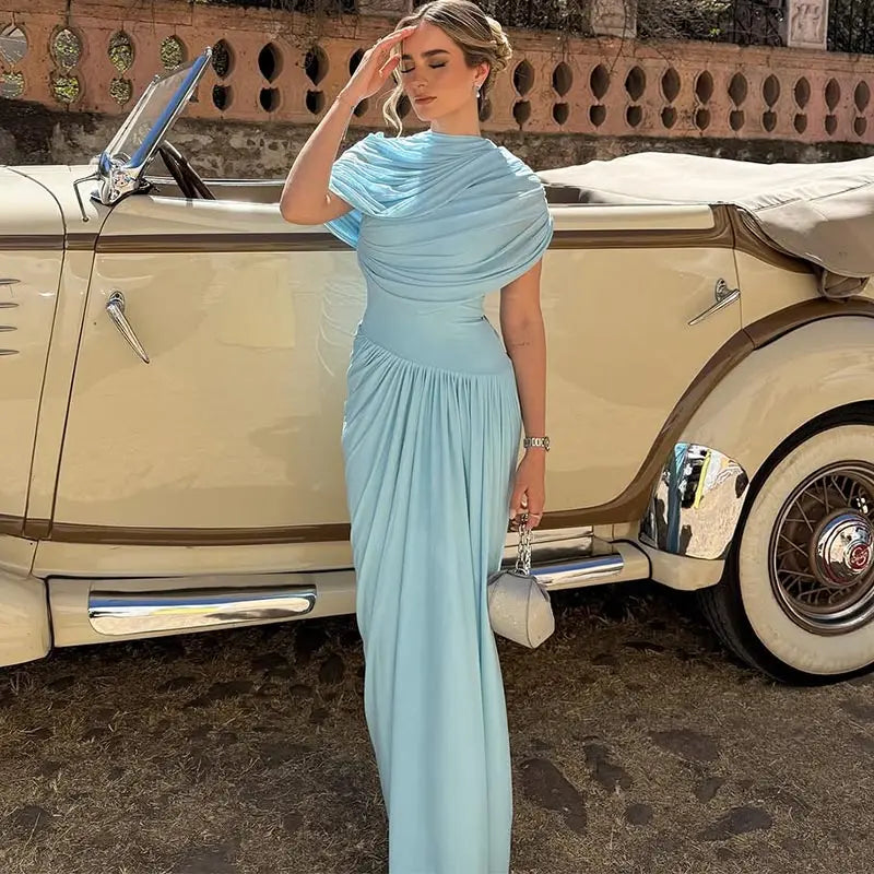 Vestido longo urbano feminino, sexy, plissado, estilo império, sem mangas, assimétrico, vestidos femininos, primavera/verão 2025, robe feminino chique