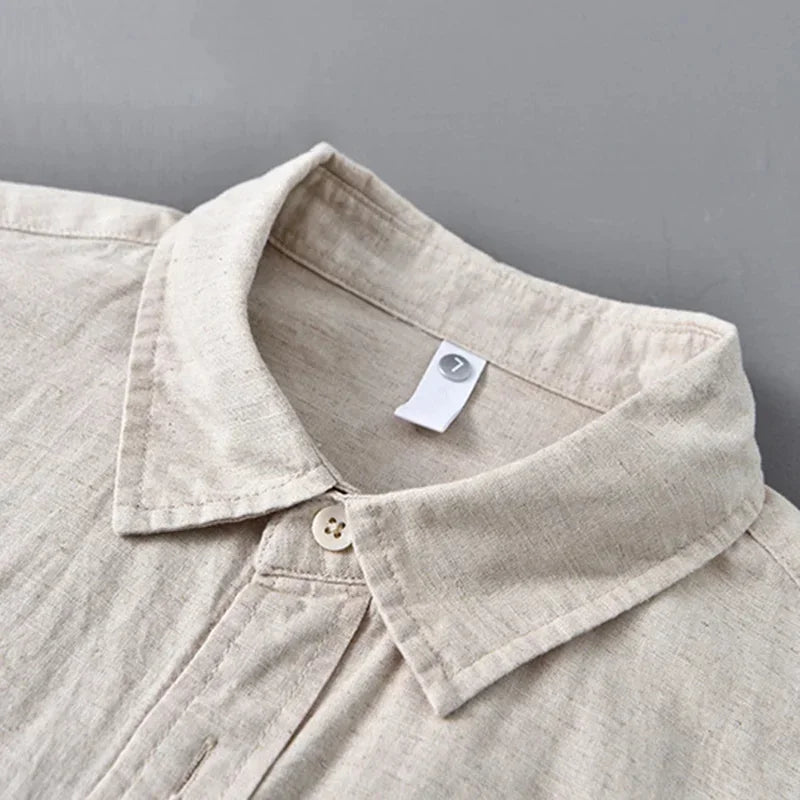Men's linen shirt 100℅ slim fit comfortable street outdoor seaside beach 2024 simple solid color white black blue