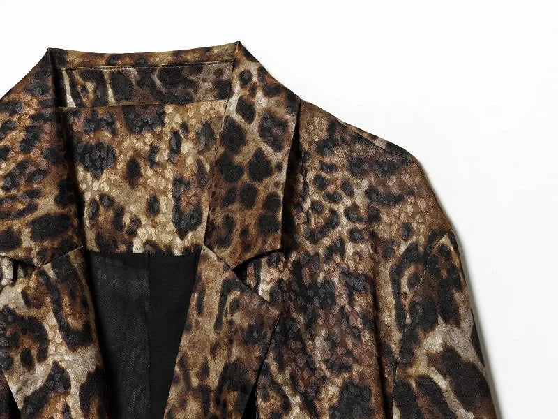 MUJER Leopard Print Blazers Woman Outfit Straight Leg Pants Sets for Women 2 Pieces Jacquard Office Blazer Women's Trouser Suit