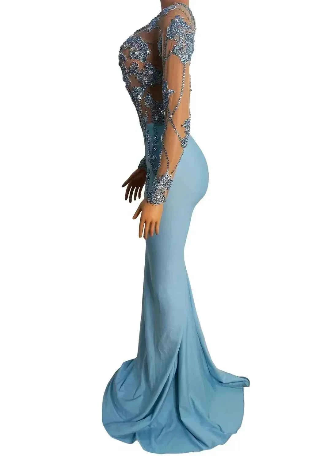 Women Dance Performance Outfit Evening Birthday Celebrate Photo Shoot Dress Sexy Stage Rhinestones Transparent Long Dress