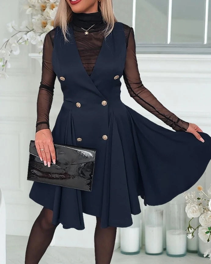 Women's Dress Elegant Formal Party Evening Dress Mesh Bubble Bead Spliced Short Sleeve Bodycon Wrap Hip Split Midi Dress