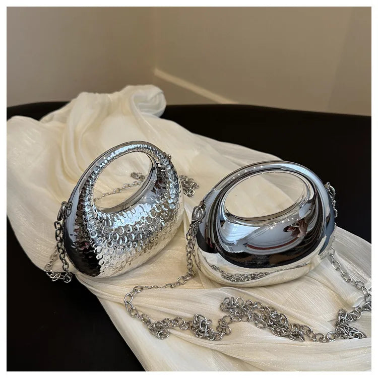 New Gold Silver Fashion Acrylic Moon Women's Handbags Luxury Ladies Clutch Bags Dinner Bag with chain 2024