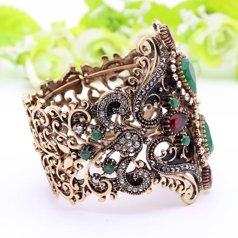 Neovisson Delicate Woman Personality Wide Flower Bangle Cuff Women Antique Gold Color Bracelet Wedding Jewelry Bride Gift