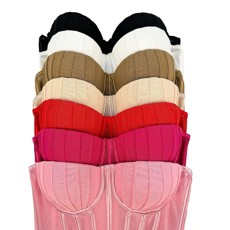 Corpete transparente de malha feminino, faixa espinha de peixe na cintura, corpete bustiê, tops sensuais