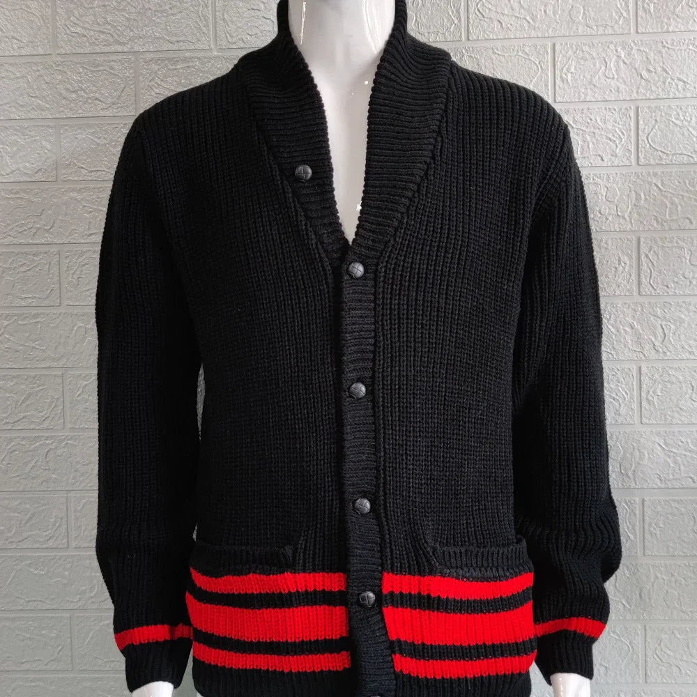 2026 Autumn Winter Men Knitted Sweaters Warm Coats Men's Streetwear Single Breasted Top Cardigan Yellow Red Solid Sweater Male