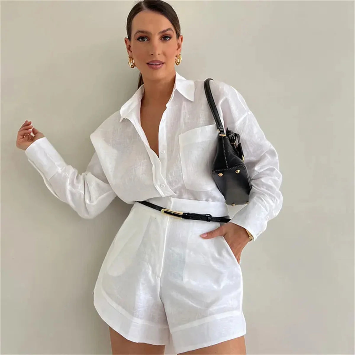 Women Casual Cozy Lapel Pink Shirt Pants Suits Fashion Single Breasted Blouses Elastic Waist Pant Set 2025 Spring Loose Outfits