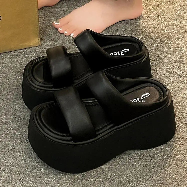 Platform Slippers Women Summer Wear Fashion 2025 New Style Increase Sandals Casual Everything Muffin Flip-flops Beach Shoes