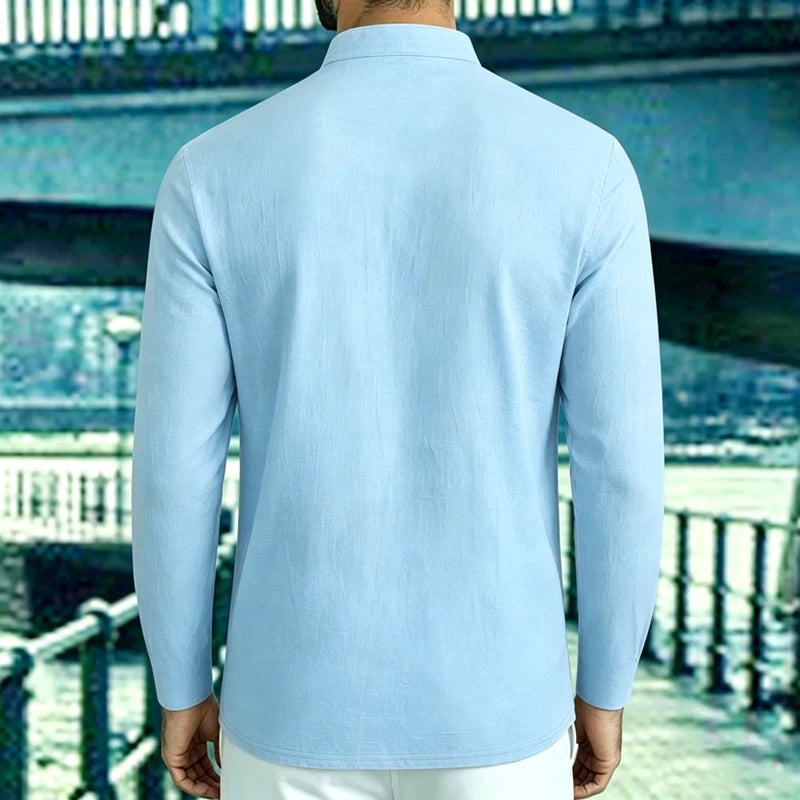 Men's Lightweight Shirts Long Sleeve Henley Cotton Linen Shirts for Male Beach Hawaiian V-neck Top Breathable Polo Shirts top