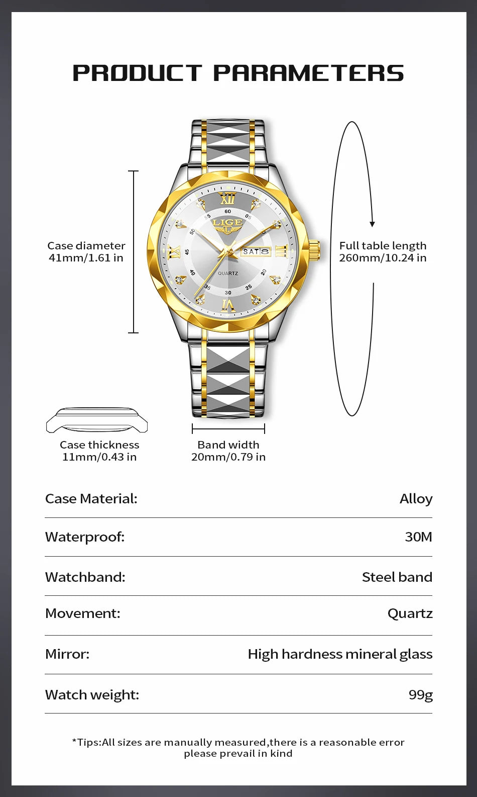 New LIGE Top Brand Luxury Man Wristwatch Waterproof Luminous Date Week Men Watches Stainless Steel Quartz Men's Watch Male reloj