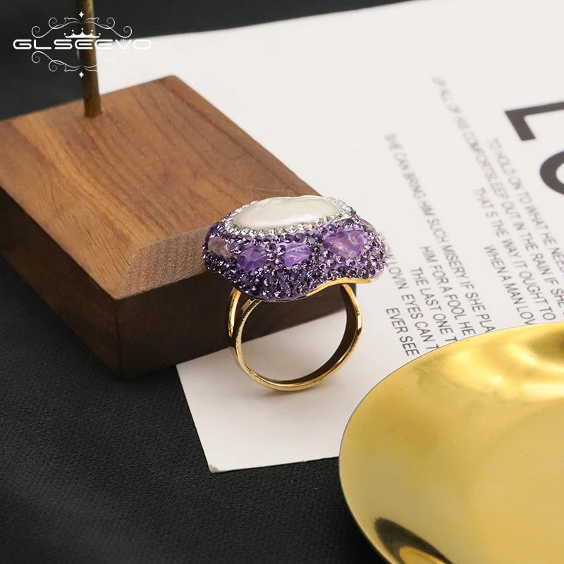 GLSEEVO Green Natural Stone Adjustable Rings For Women Trend Romantic Jewelry Gifts Ideas For Women Wedding Accessories