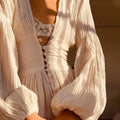 2023 New Women's Fashion French Retro V-neck, Waist Fold, Loose Split Style, Long sleeved Dress