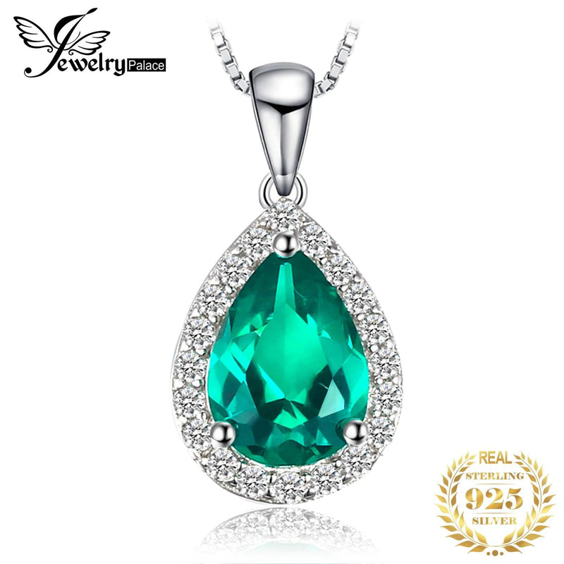 JewelryPalace Simulated Green Emerald 925 Sterling Silver Pendant Necklace for Woman Fashion Jewelry No Chain - CRAVO ROSE