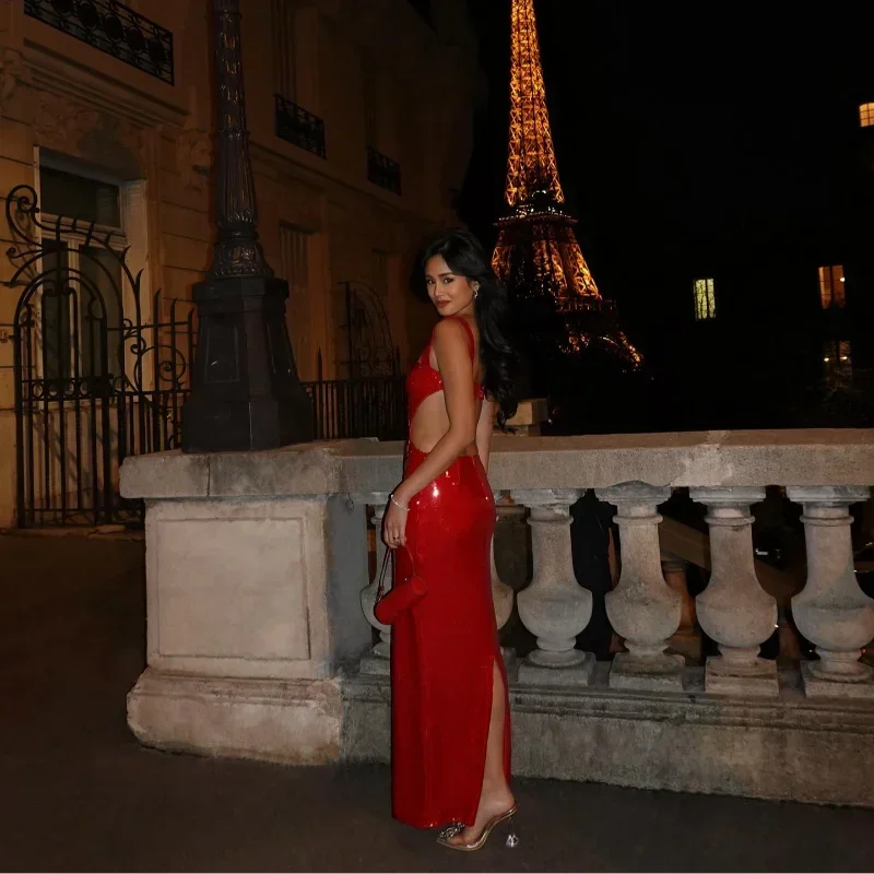 Jinia sexy sling backless silvery party women dresses evening luxury sequins bodycon sleepveless long dress ladies ball gown hot