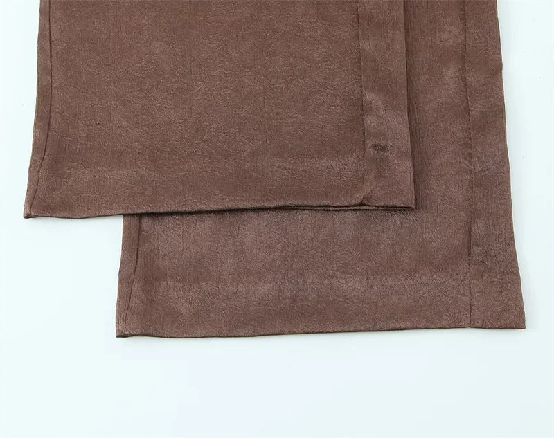 Women's Suit 2026 Spring New Style Reddish-Brown Long Sleeve Draped Pleated Decorative Simple Blazer and Trousers Set Fashion