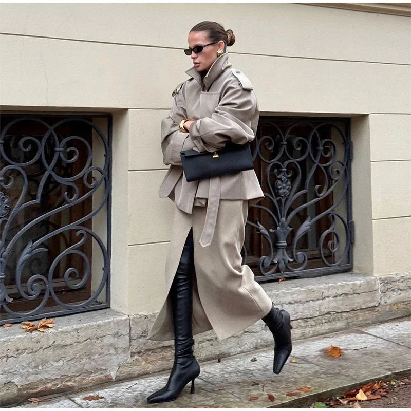 Women Lapel V-neck Belt Trench Coat Fashion Lace Up Full Sleeve Button Short Thin Windbreak 2025 New Lady Daily Street Outerwear
