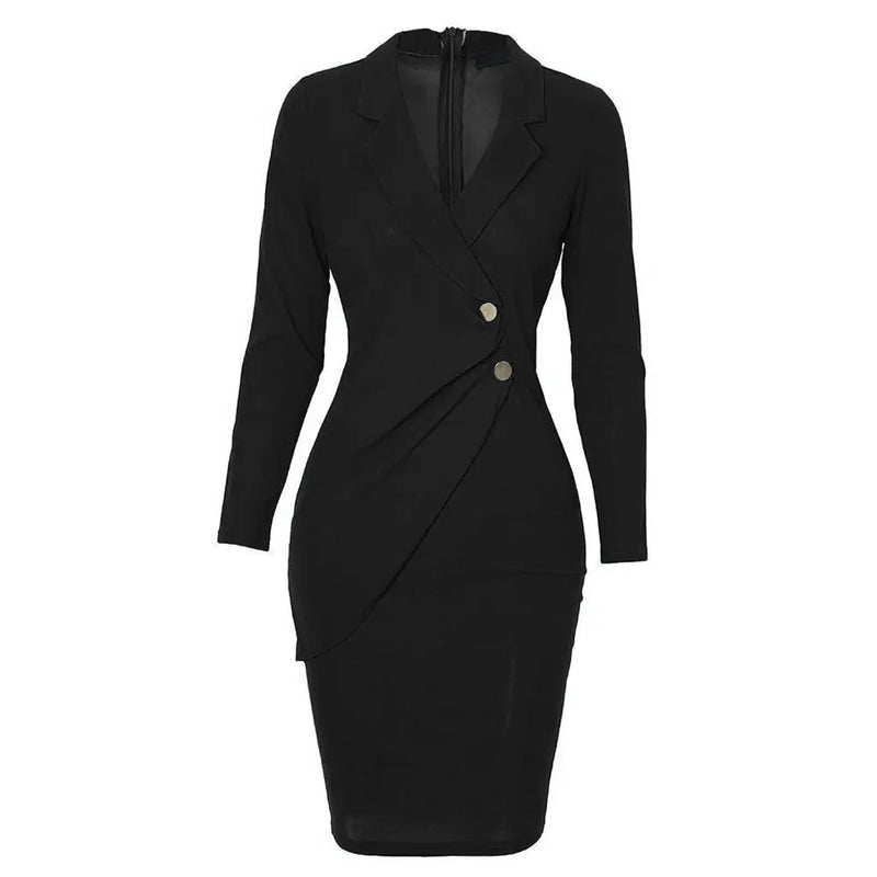 Vestido Midi Escritório Senhora Manga Longa Vestidos Finos Elegantes Bodycon Trabalho Negócios Lápis Sólido Vestidos