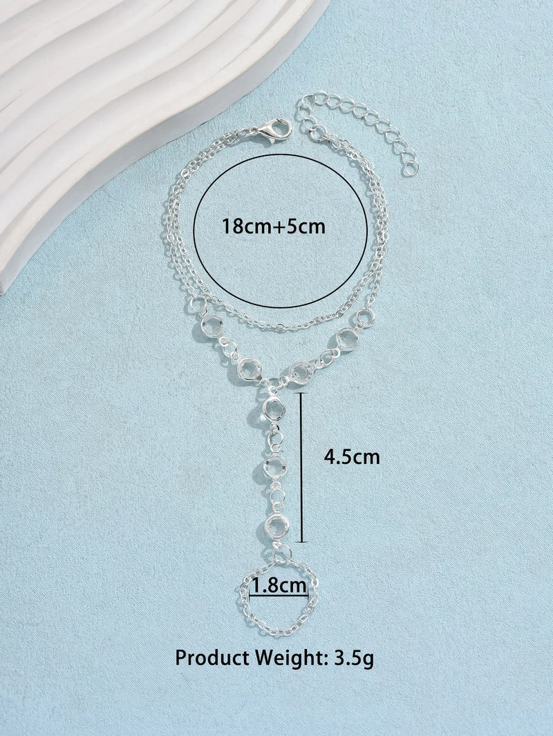 Fashion Multilayer Bracelet Ring Crystal Luxury Finger Bracelet Hot Seles Women Wed Bridal Jewelry Finger Chain Couple Bracelet