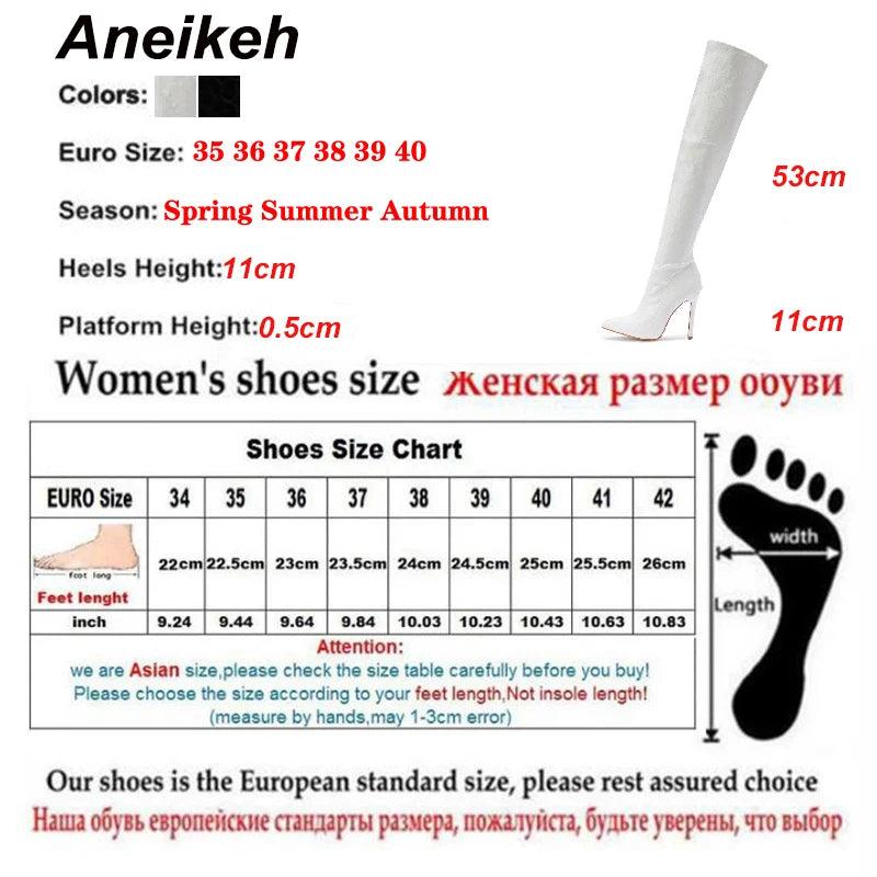 Aneikeh White Sexy Over-the-Knee Side Zipper Slip-On Pointed Toe Shoes NEW Fashion Striped Thin Heels Ladies Boots 2024 Spring - CRAVO ROSE