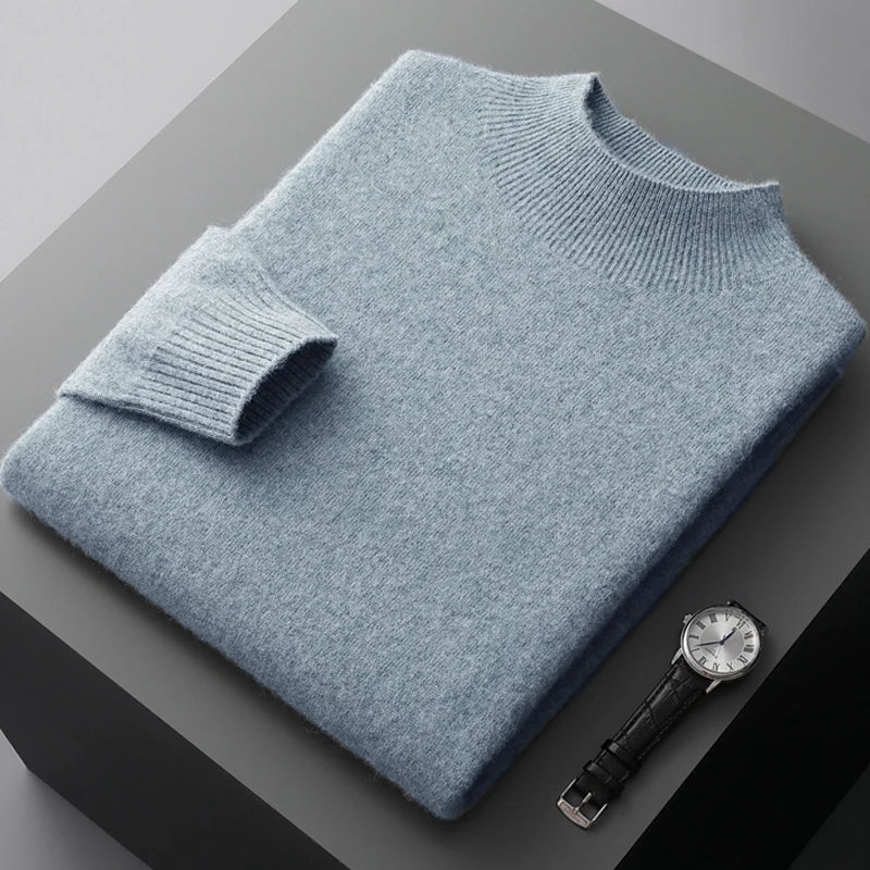 100% Pure Wool Cashmere Sweater Men's Half Turtleneck Pullover Casual Fashion Thickening Top Knitting Sweater