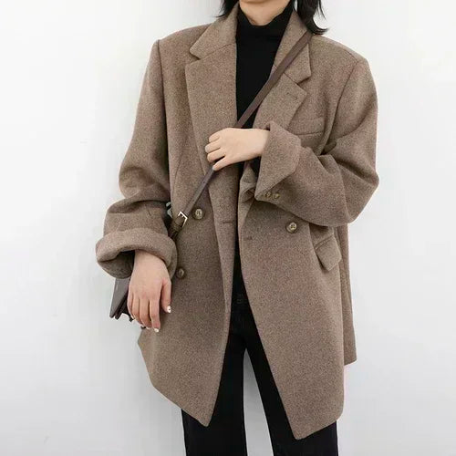 Casaco de lã feminino CHIC VEN, blazer longo de lã, blusa grossa e quente, sobretudo feminino, blusa feminina para escritório, outono e inverno
