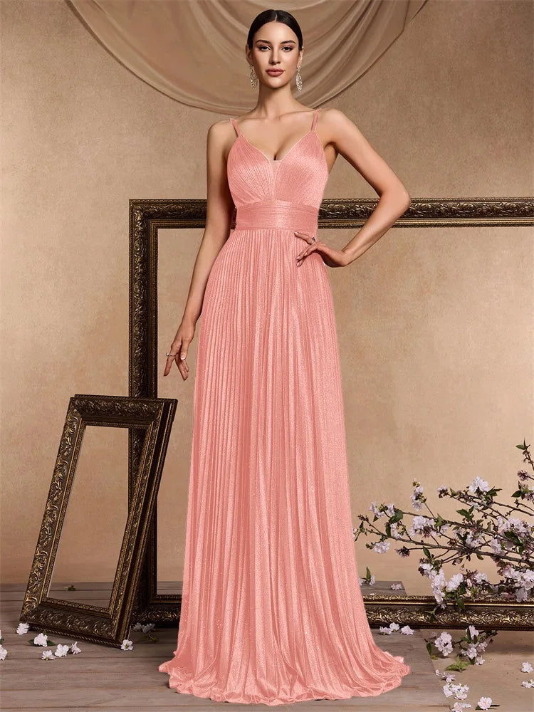 Elegant A-line Evening Dresses Luxury Floor Lenght Backless Formal Deep V-neck Women Caicktail Wedding Party Gowns
