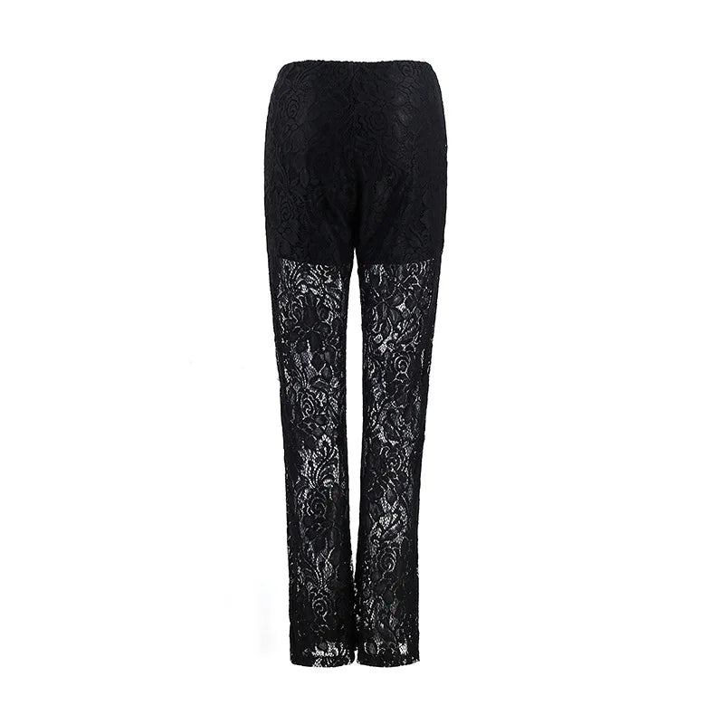 Calça feminina de renda  cintura alta, streetwear, sexy, vazada, feminina, casual, cintura elástica,moletom larga