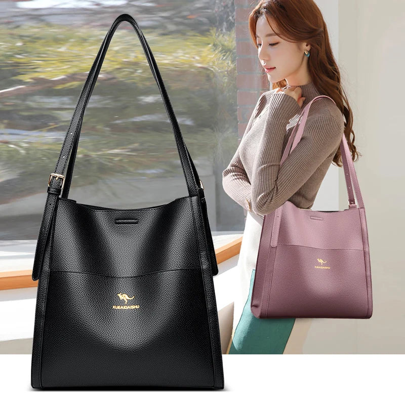 Bolsa de ombro feminina de couro de luxo, bolsa tiracolo fashion com axilas, bolsa carteiro para compras, bolsa grande de capacidade