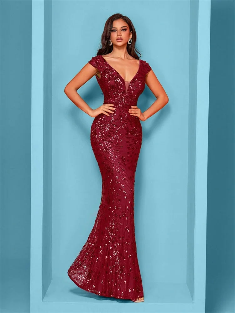 Lucyinlove Elegant Champagne Evening Dress For Women Long 2024 Luxury Mermaid Formal Sequins Prom Wedding Party Cocktail Dresses