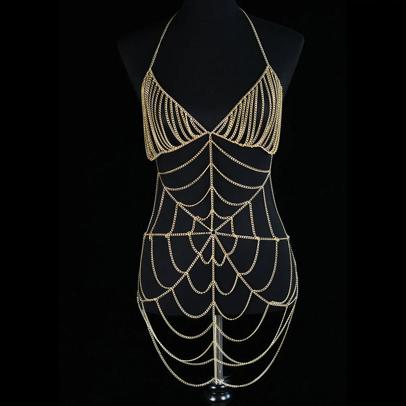 Sexy Fashion Women's Body Jewelry Punk Personality Metal Long Harness  Dress Underwear Accessories Party Festival Gift
