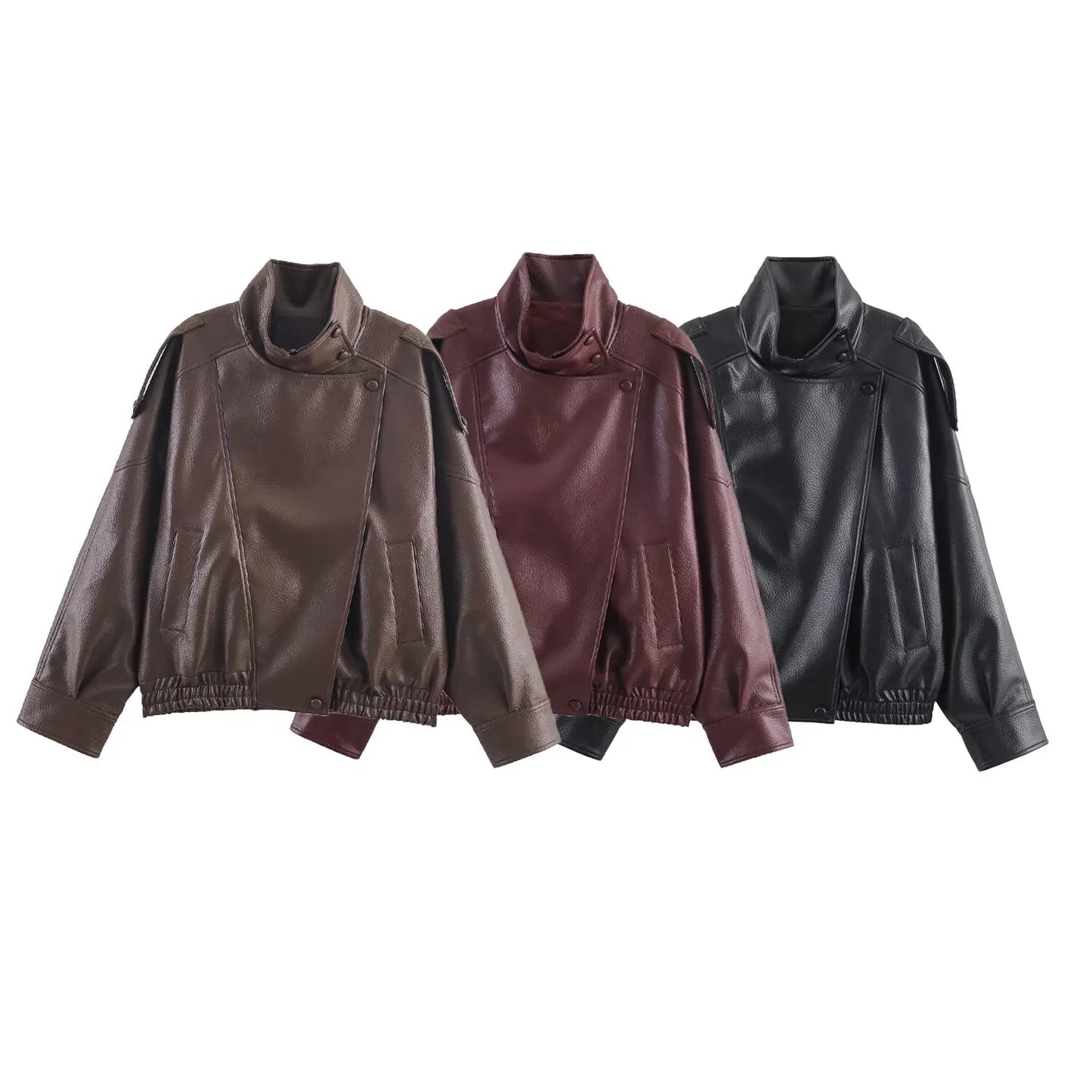HH Women Autumn Elegant Street Style Coats Woman Asymmetric Button Pocket Long Sleeves Black Loose Zipper Slim Jackets