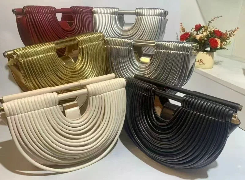 Bolsas para mulheres 2025 novo ouro designer de luxo marca mão tecido macarrão sacos meia redonda puxado hobo prata noite embreagem chique - CRAVO ROSE
