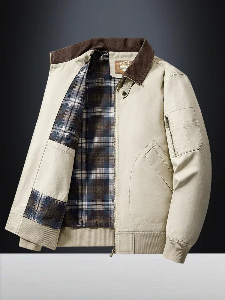 LIBIELIY   TRAF 2025 Spring And Autumn Men's Wash Jacket Comfortable Multi-Pocket Cotton Stand Collar Cargo Jacket Men's