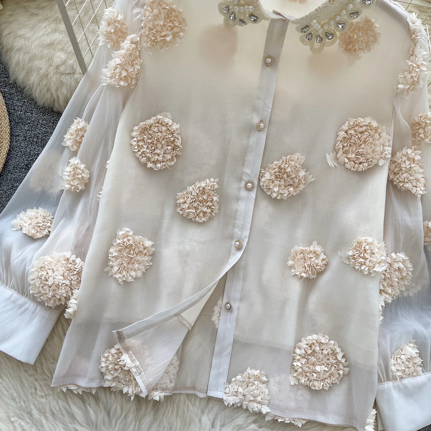 Blusa básica de manga comprida, gola polo vintage, gravata, abotoamento simples, solta, com strass, moda urbana francesa, blusa de outono