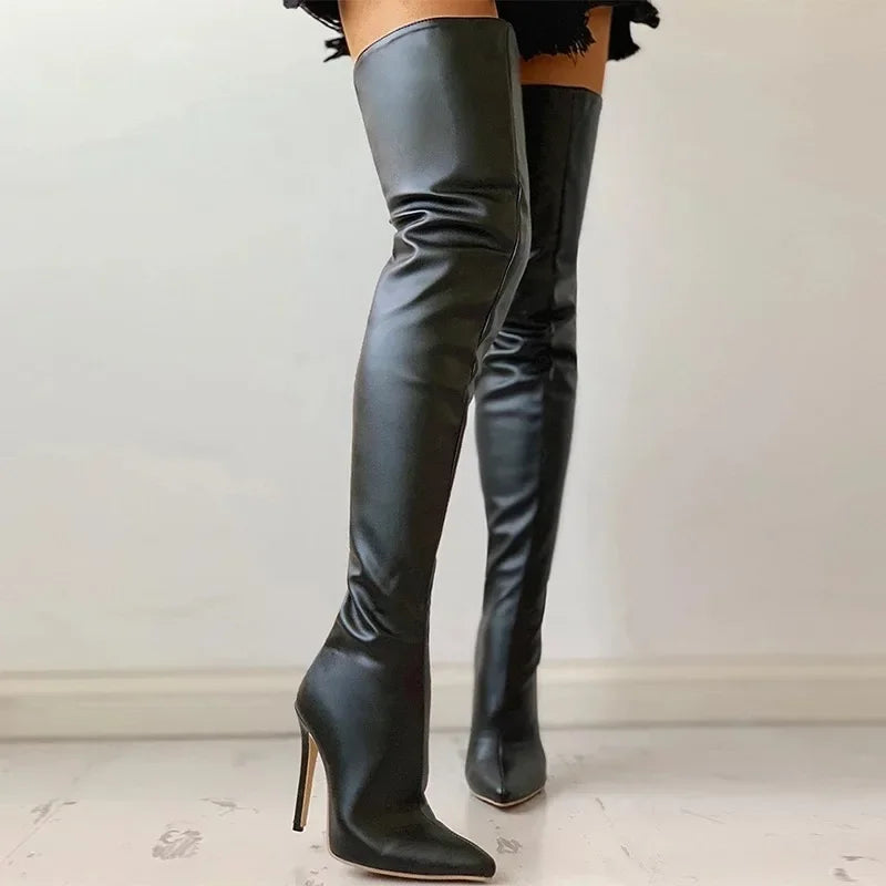 Sexy Stiletto Ultra Extremely High Heels Evening Club Party Thigh Boots Women Slim Leg Stretch Overknees Boots Shoes 46 - CRAVO ROSE