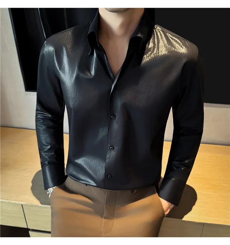 2026 Spring Fashion Big Collar Design Long Sleeved Shirt High Quality Men's Business Slim Fit Social Tuxedo Cotton Shirts