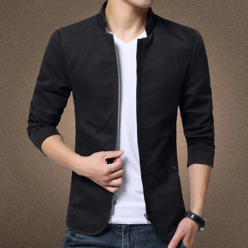 New Spring Standing Collar Washed Jacket for Men Clothing Coats Slimming Cotton Drape