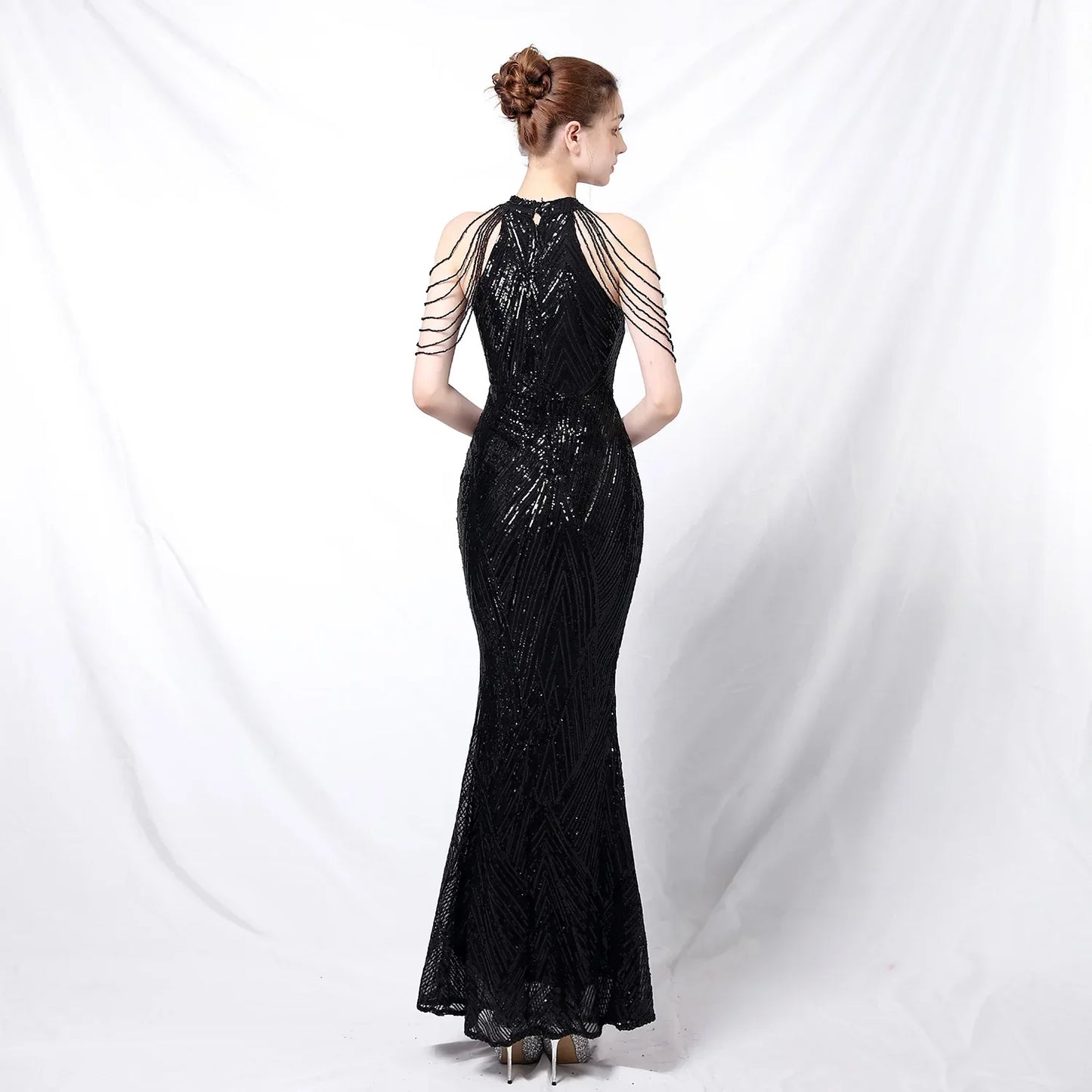 Xmas Sequin Maxi Dress Halter Neck Stripe Mermaid Long Lady Coctail Prom Dress Party Evening Dancing Performance Shimmering Wear