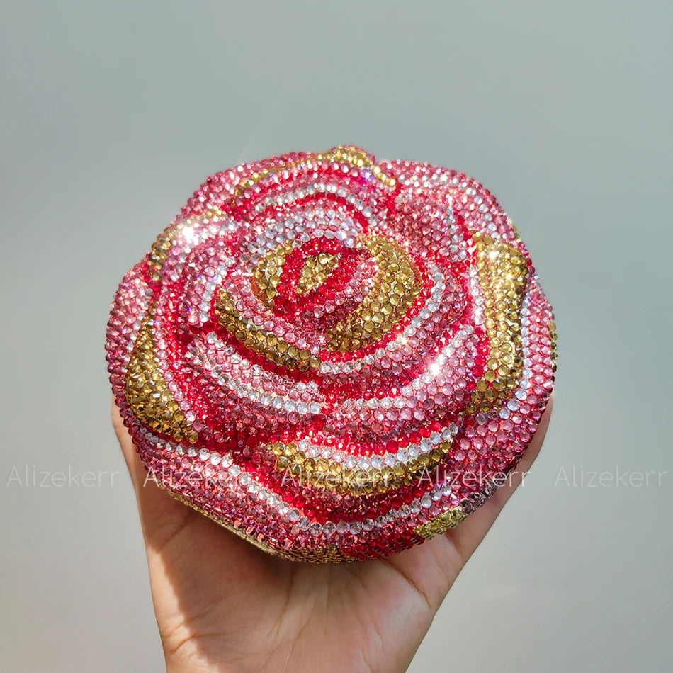 Alizekerr rosa em forma de diamante sacos de noite boutique feminino lindo strass flor bolsas embreagem e bolsas festa casamento - CRAVO ROSE