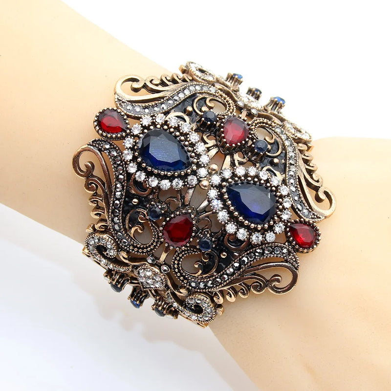 Neovisson Delicate Woman Personality Wide Flower Bangle Cuff Women Antique Gold Color Bracelet Wedding Jewelry Bride Gift