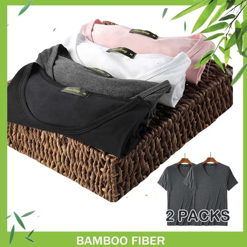 Conjunto de fibra de bambu 2 peças homens camiseta suor-absorvente tecido tees undershirt cor sólida Tee Tops M-XXXL - CRAVO ROSE